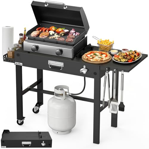 Bestfire Mesa de parrilla, carrito de barbacoa, portátil para exteriores, plegable, para 17 o 22 pulgadas, soporte móvil con ruedas