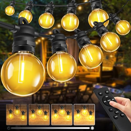 Lichterkette Außen Outdoor Strom, 20M G40 Glühbirnen Balkon Lichterketten | 30+2 Stk Garten Beleuchtung mit Fernbedienung, IP68 Wasserdicht Dimmbar Pavillon String Lights für Terrasse Party Hochzeit