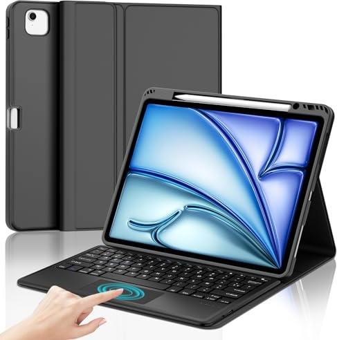 JADEMALL Clavier avec Trackpad pour iPad Air 13 Pouces M4/M3/M2 2026/2025/2024, AZERTY Clavier avec Pavé Tactile pour iPad Air 13, Détachable sans Fil Clavier avec Porte-Crayon, Noir
