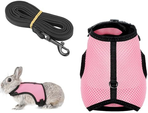 1 st marsvinsvest set, justerbart kaninkoppel, kaninnät väst, kanin sele koppel för hamstrar, marsvin och andra liknande små djur (S, rosa)