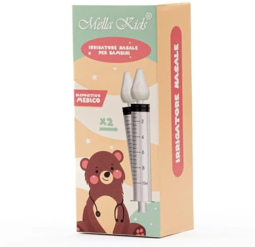 MELLA KIDS Siringa per Lavaggi Nasali Bambini con Olive Nasali per Lavaggi Neonato Morbide (Pack 2+2) Kit Lavaggio Nasale per Bambini e Adulti, Olivetta Made in Italy