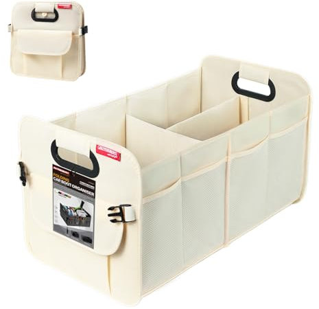 OEMASSIVE Car Boot Organiser 55L - Foldable Multi-Compartment Boot Tidy Portable Waterproof Storage Box with Comfort Handle, Anti-Slip Bottom & Side Pockets, for Car SUV Van