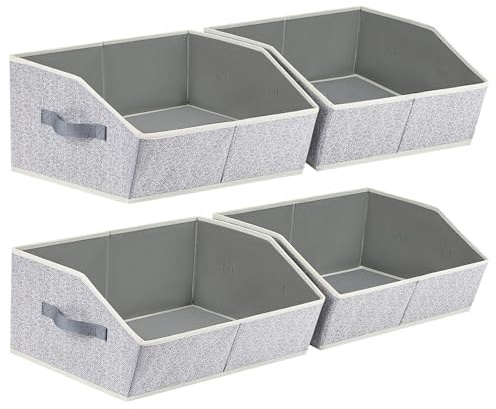 Homsorout Fabric Storage Boxes Cube - Large Wardrobe Storage Organiser with Handles, Foldable Opening Bins for Shelves, Bedroom Organising Clothes, Pants, Toys, Heather Grey, 42x29x20 cm - 4 Pack