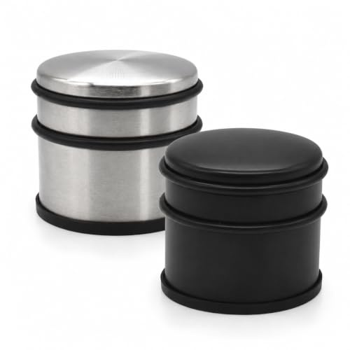Hochwertiger Türstopper ‚Boden aus Edelstahl Gummistopper Schwer, Rutschfest & Bodenschonend ohne Bohren & HLKauf-Block (1x Silber/ 1x Schwarz 9 x 7,5 cm & HLKauf-Block)