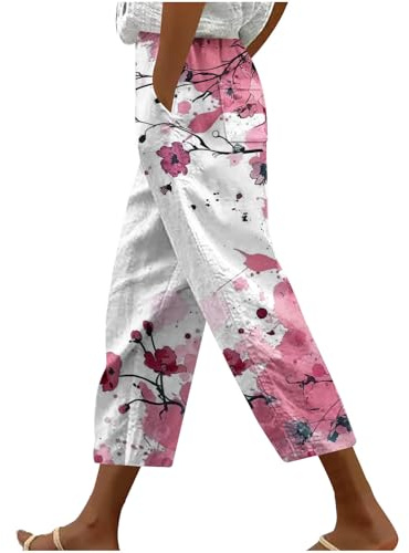 2025 Soldes Pantalon de Sport Femme Été Pantalons Large 3/4 Elastique Léger Respirant Pantalon Court Femmes Chic et Elegant Pantacourt DéContractéEs de Jogging Fluide Taille Haute de Survêtement