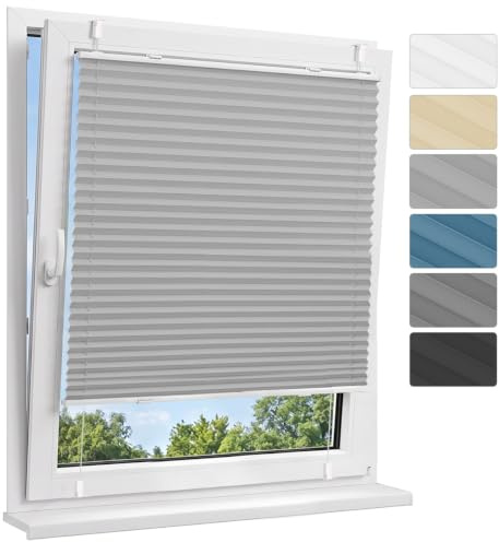 Allesin Plissee ohne Bohren Verdunkelung Klemmfix, Thermo Verdunkelungsplissee Hellgrau 80x180cm(BxH), 100% Verdunklung, lichtundurchlässig, Sichtschutz, Sonnenschutz und Hitzeschutz für Fenster & Tür
