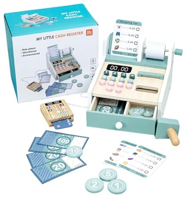 Taschenrechnerspielzeug aus Holz – Set Registrierkasse, Rollenspiel | Bildung, Simulation, Registrierung, Lernwerkzeug, Finanzkonzepte, interaktives Spielset mit AC