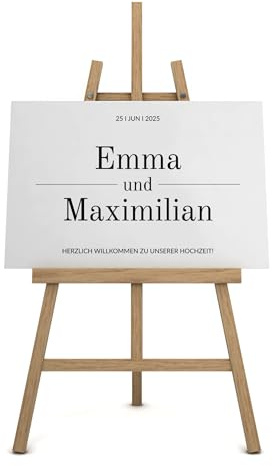 Willkommensschild personalisiert auf Leinwand mit Minimalistischem Design (60cm x 40cm) Eingang Deko mit Namen und Datum I Türschild Willkommen | Hochzeit, Taufe, Geburtstag