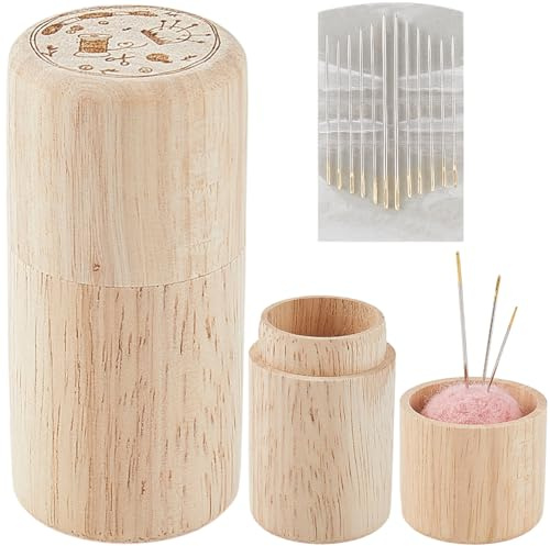 GORGECRAFT Nadelkissen Aus Holz Zum Nähen Tragbarer Nadelhalter Aufbewahrungskoffer Aus Holz Zum Nähen Nadelkissen Und Deckel Mit 12 Sticknadel Zum Nähen Handarbeiten Stricken Damen