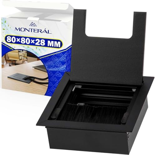 Tapa Pasacables Escritorio 80 x 80 mm H28 mm Color Negro - Pasacables Mesa Escritorio está Fabricado en Aluminio con Cepillo - Garantía de 10 Años - MONTERAL