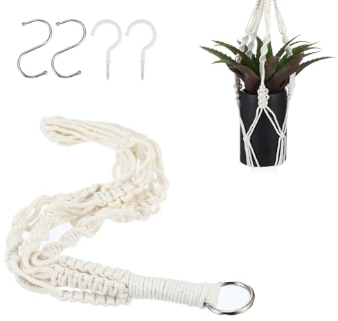 2PCS Macrame Plant Hanger, Hanging Baskets for Plants, Boho Hanging-Planters Baskets, Decorative Braided Rope Flower Pot Holder with Metal Hook Rings, Ivory Hanging Plant Holder for Indoor and Outdoor