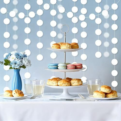 Hexizexi 6 Stück 4m Runde Papier Girlande 78Ft Kreis Banner Girlanden Deko | Hängende Weiß Runde Garland für Hochzeit Party Dekoration Girlande Geburtstag Mardi Gras Weihnachten