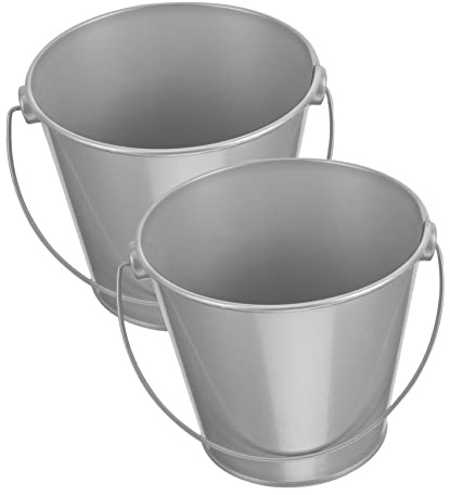 BAZEITFLOW Pot De Fleurs en Fer Rétro 2 Pièces 8x10,5x12cm pour Balcon Et Bureau, Petit Seau à Fleurs en Métal Argenté, Support De Plantes Décoratif Extérieur Intérieur