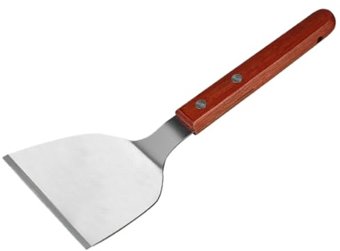 Griddle Espátula para tortitas, ancho de crepé, tortita con antiadherente, acero inoxidable con mango de madera, borde de silicona para el hogar, el comercio y la cocina diaria (25 x 13 x 3,5 cm)
