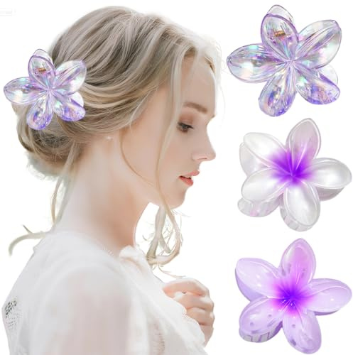 Haarklammer mit Blumen-Motiv für Frauen, adrette Blumen-Haarspange, hawaiianische Plumeria-Haarspange, Hawaii-Haarschmuck für dickes Haar, Geschenke für Frauen, Teenager, Mädchen, 3 Stück
