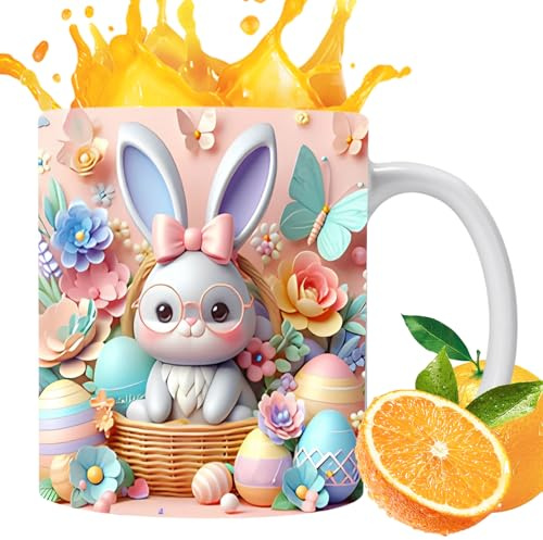 Huayeex Tasses à café, tasse à thé motif lapin floral de Pâques avec œuf, pour cuisine, salon, bureau, thé, lait, jus, soda, bière, vin, cappuccino, vacances, voyage, pique-nique, camping