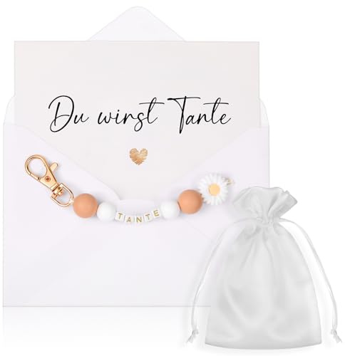 Hestya Du Wirst Tante Geschenk Schlüsselanhänger Schwangerschaft Verkünden | Karte mit Umschlag, Schmuckbeutel, Schwangerschaftsverkündung Geschenk, Für Schwester Beste Freundin