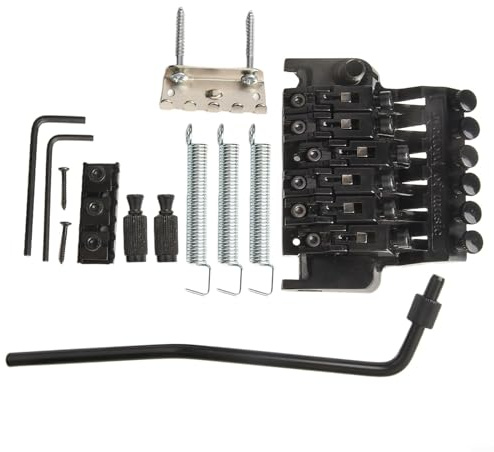 MoSundi Double Locking Tremolo Bridge Set for Electric Guitar, Floyd Rose Style 6-Saiten Guitar Tremolo Bridge System with Sattel, Zinc Alloy Material, Compatible with Ibanez Guitars - Black Black