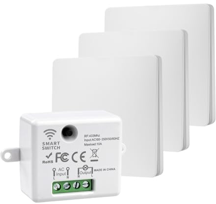 Interruptor inalambrico RF433 10A Transmisor de Interruptor Inalámbricas de Pared sin pilas 240V Kit de interruptores de luz 1 receptor 3 controlador Sin Cableado Iluminación De Lámpara WHD05+WHZ03