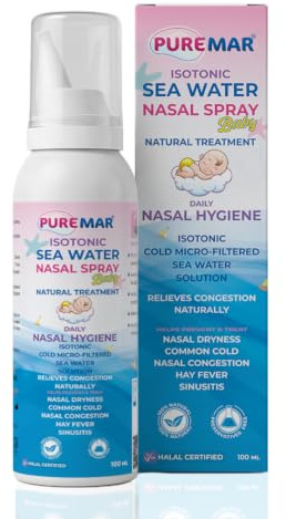 PUREMAR Isotonic Baby Natural Sea Water Nasal Spray for Cold & Blocked Nose for Kids 100ml
