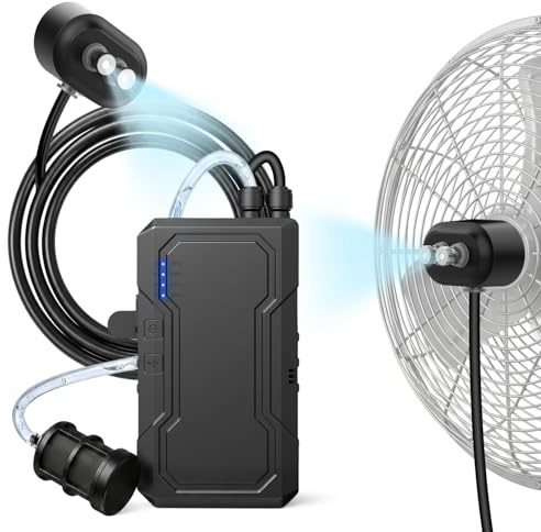 Sistema de nebulización con bomba de agua, 6000 mAh para exteriores para patio exterior, rociadores de agua portátiles para enfriar, sistema de nebulización de patio con 2 boquillas de niebla para