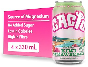 Cacto Drinks, Sparkling Cactus Water, Strawberry, Kiwi & Prickly Pear Flavour – Natural Antioxidants & Electrolytes for Hydration & Recovery, Low Calorie Coconut Water Alternative, 4 x 330ml Cans