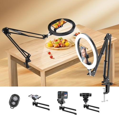 10'' Ring Light con Supporto per Telefono, Ring Light Telefono da Tavolo a LED con Treppiede, Flessibile Supporto per Telecamera, Ringlight Professionale Dimmerabile per Video/TikTok/YouTube