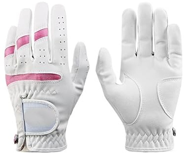 GFDSGRE Guante Golf 1 par de Guantes Golf for niños y niñas, Tela superfibra, Mano Deportivos, Ropa Protectora Entrenamiento Transpirable(White Pink,16)