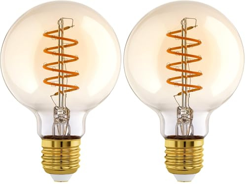 EGLO LED E27 Globe dimmbar mit einstellbarer Farbtemperatur, Spiral Glühbirne Vintage, Lampe 7 Watt, 700 Lumen, warmweiß, 2000-3000 Kelvin, Leuchtmittel, Edison Glühlampe G95, Ø 9,5 cm (Packung mit 2)