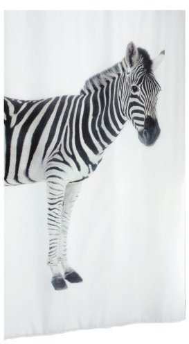 Spirella Anti-Schimmel Duschvorhang Zebra Savana Anti-Bakteriell, waschbar, wasserdicht Polyester 180x200cm, Schwarz