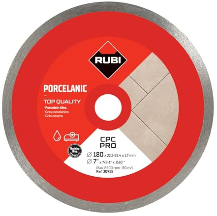 RUBI | Diamond Blade to Cut Fine Porcelain Tiles with Thicknesses of Less Than 25 mm | Recommended for Mitre Cutting | 180 mm | CPC 180 PRO, Grey