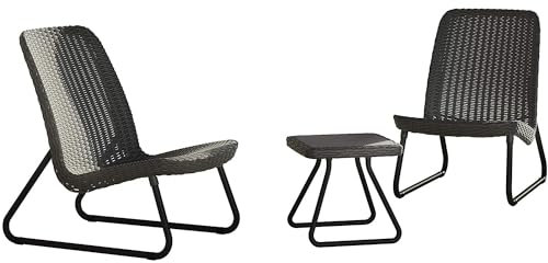 Keter Rio Patio Set - Modernes Lounge Gartenmöbel Set für Balkon und Garten in Graphit - Inkl. 2 Sessel & 1 Tisch