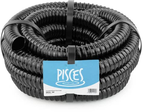 Pisces 25mm (1 inch) Black Pond Corrugated Flexible Hose Pipe - 5m Roll