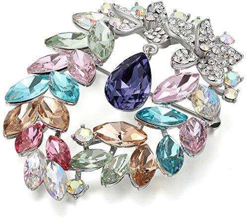 JewelryWe Schmuck Damen Brosche Anstecknadel, Mehrfarbig Blumen Kreis Design Broschenadeln, Strass Legierung Ansteckblume, für Braut Hochzeit Party, Silber