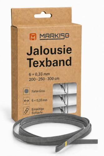 markiso® Texband 6mm Jalousien Grau - Jalousieband mit Schlaufe einseitig [Hergestellt in der Schweiz], Originales Reparaturband für Jalousie, Aufzugsband, Zugband 250cm / 6x0,33mm