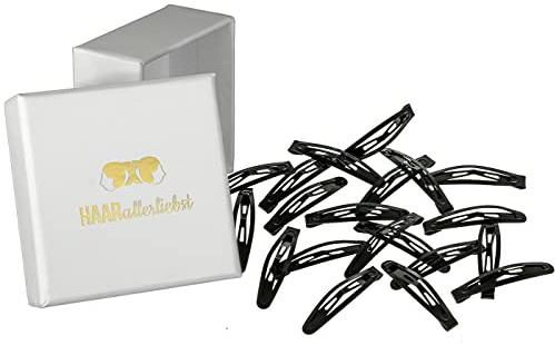 Haarallerliebst Haarspangen klein & gebogen für Kinder & Damen – 20 Stück in schwarz (4,3 cm) inkl. Aufbewahrungsbox weiss– Ideal für normales, dickes & voluminöses Haar