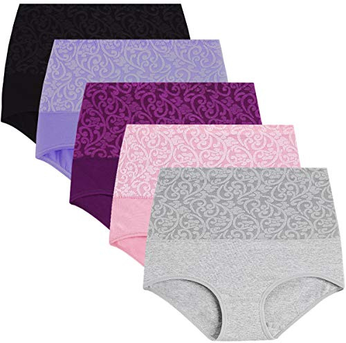 YaShaer Damen Unterhosen Baumwolle Slip Damen High Waist Taillenslip Wochenbett Unterwäsche Kaiserschnitt Unterhose Mehrfarbiges 05- 5er Pack XL