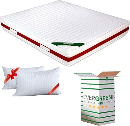EVERGREENWEB Materasso Matrimoniale 160x200 in MEMORY FOAM & Waterfoam ORTOPEDICO alto 22 cm con Coppia Cuscini Letto GRATIS Lastra Massaggiante, Rivestimento Bianco SFODERABILE per Reti e Letti