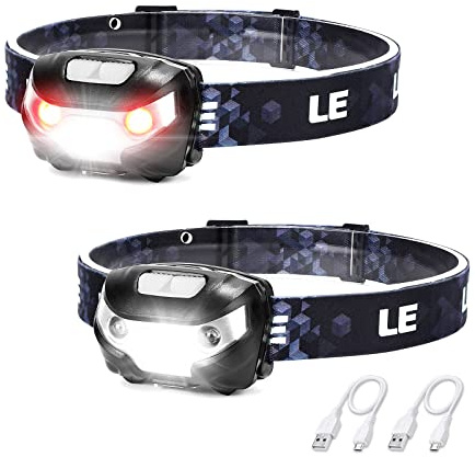 Lepro LED Headlamp Rechargeable IPX4 Waterproof Headlight 2 Pack - Black
