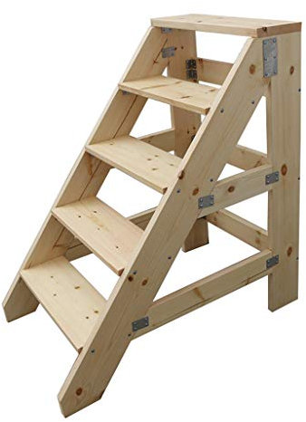 Tritthocker Leiterhocker Leiterstuhl Heavy Duty Trittleiter Leiter 5-stufig Heim Gartengerät Robust Breite Trittleiter Haushalt Treppenstuhl Holz Treppenhaus Hocker max. 300kg Kapazität