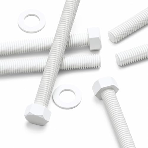 10x vis hexagonales blanches en PP M10 x 100mm, écrous et rondelles | Vis à tête hexagonale légères, résistantes à la corrosion, non conductrices et non magnétiques