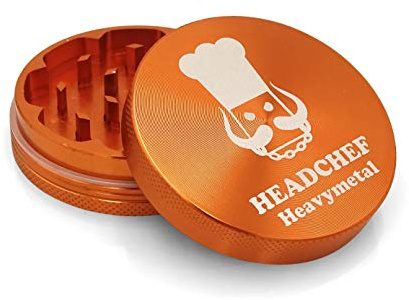 Headchef Heavymetal 55mm, 2 Piece Grinder, Metal Herb Grinder with Magnetic Lid (Orange Goblin)