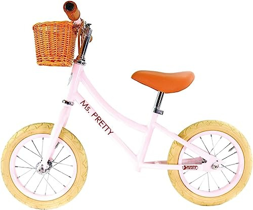 BEST SPORTING Laufrad Retro für Kinder ab 3 Jahren, mit Klingel und Korb, 12 Zoll Räder (rosé), 31110