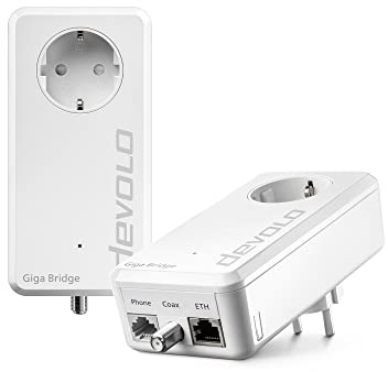 Devolo Giga Bridge Koaxial-Set, Glasfaserlösung, Glasfasernetzabschluss (ONT) mit dem Router verbinden, Glasfaser im Haus verlegen, Glasfaser-Kabel, weiß, 07114, White