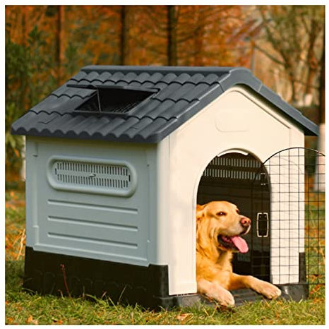 Hundehütte Wasserfestes Hundehaus Im Freien, Hunderter Hundschutz Mit Luftöffnungen Und Erhöhtem Boden Mit Abnehmbarer Tür (Color : Gray-1, Size : 69.5x79.6x75.5cm)