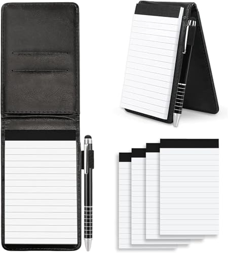 QXXQ Mini Blocco Note, Blocco Notes a7 14 x 8cm, pelle PU Mini Taccuino, con Penna e Quattro libri di Ricambio, Portatile Taccuino Tascabile, Block Notes Piccoli, adatto per scuola, ufficio