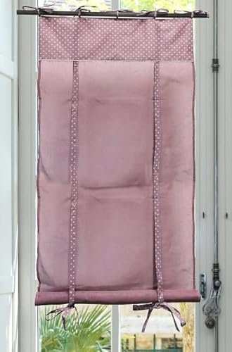 Autrefois Rideau Enrouleur et Brise bise, Lin brodé, Voilage Broderie, Style Charme, Petit Rideau Fin, Decoration pour fenetre de Cuisine, Salle de Bain, Salon, French Style, Perles (60 x 160 cm)