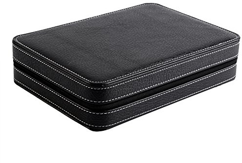 KIMISS Tragbare Uhrenbox aus Leder für 8 Uhren - Eleganter Uhren mit Reißverschluss für Reisen und täglichen Gebrauch, Schwarz