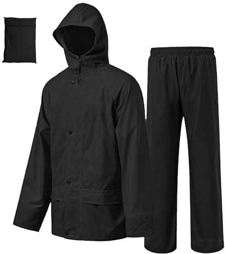 Rizzon Rain Suit Jacket/Trouser for Men Women Waterproof Lightweight Rain Gear for Outdoor Farm Fishing Motorcycle (Black,XL)