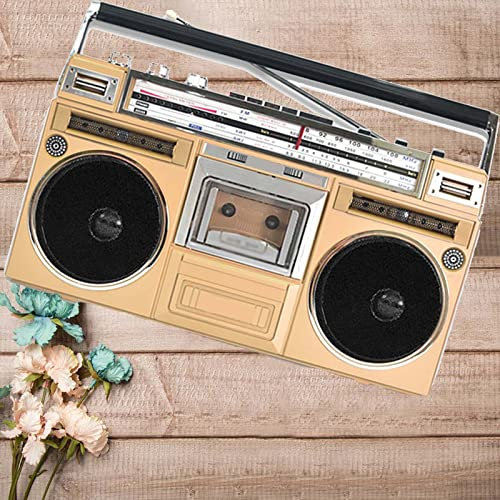 STIDE Classic cassette player in the style of the 80s,Portable AM/FM radio cassette recorder,with AM/SW/FM Radio and Recorder,Support U Disk/SD Card Playback,golden
